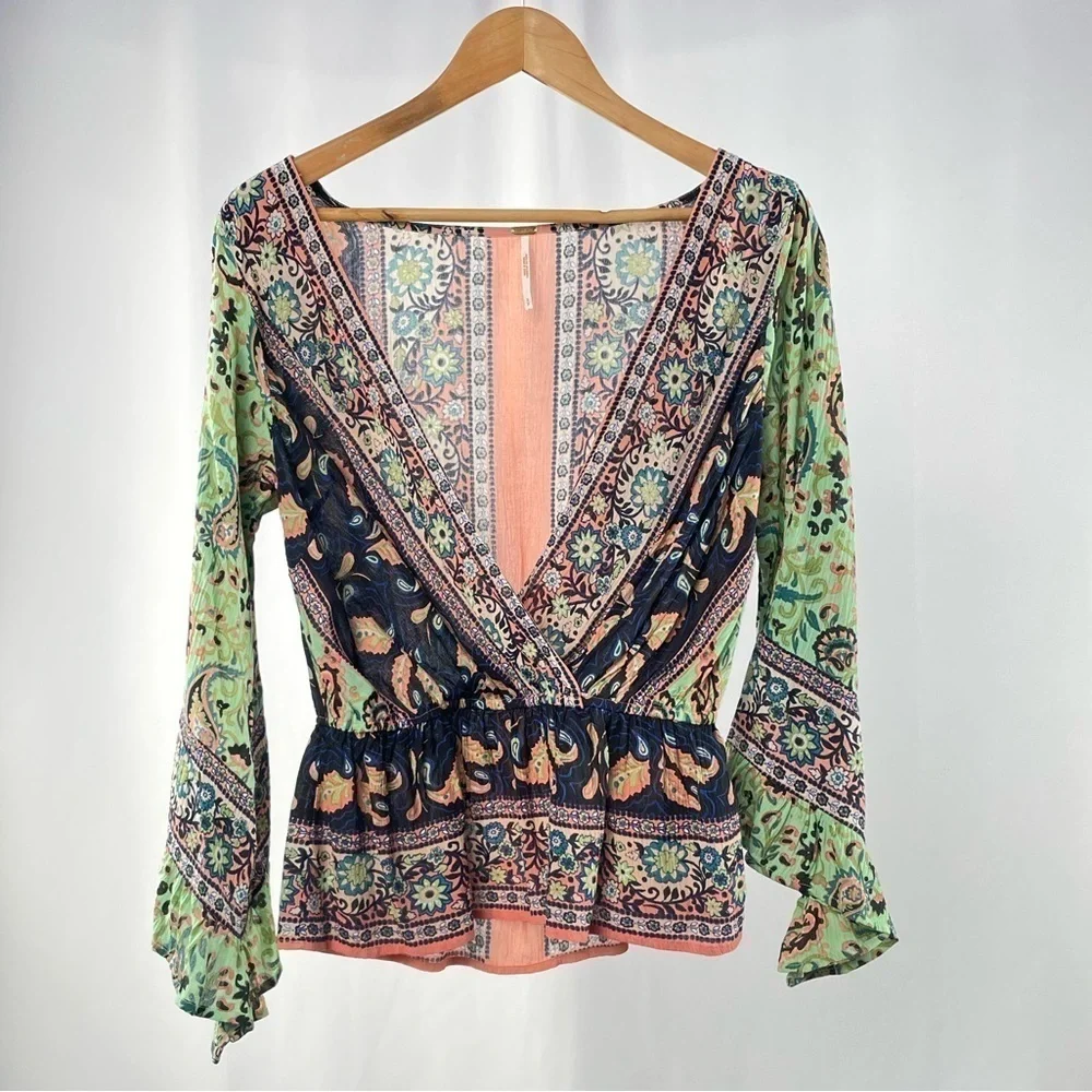 Free People Rosalie Peasant Wrap Top in Mulit Size‎ Small